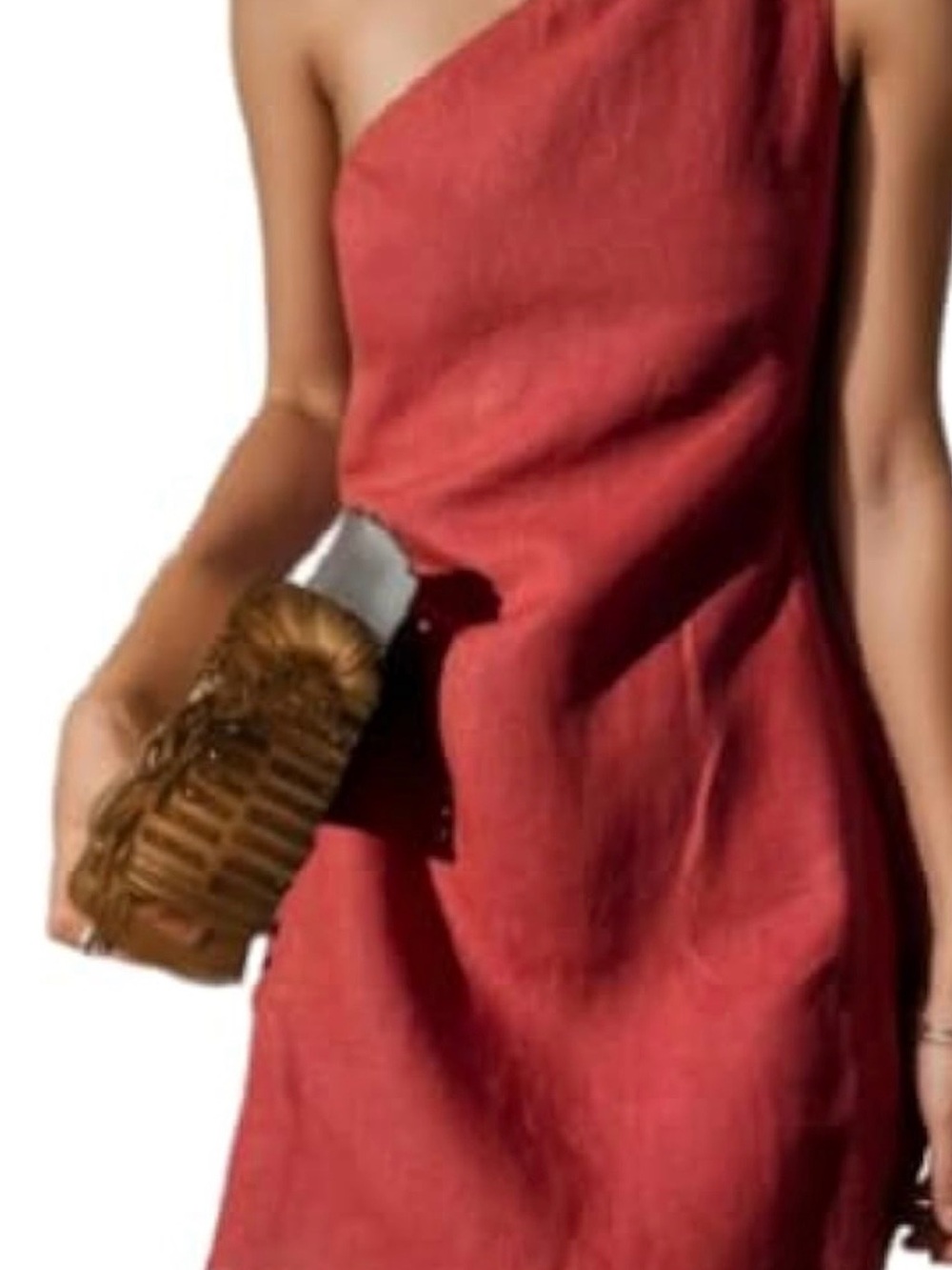 One-Shoulder Red Linen Dress - Elegant Summer Style